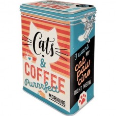 Clip Top Storage Tin - Cats & Coffee